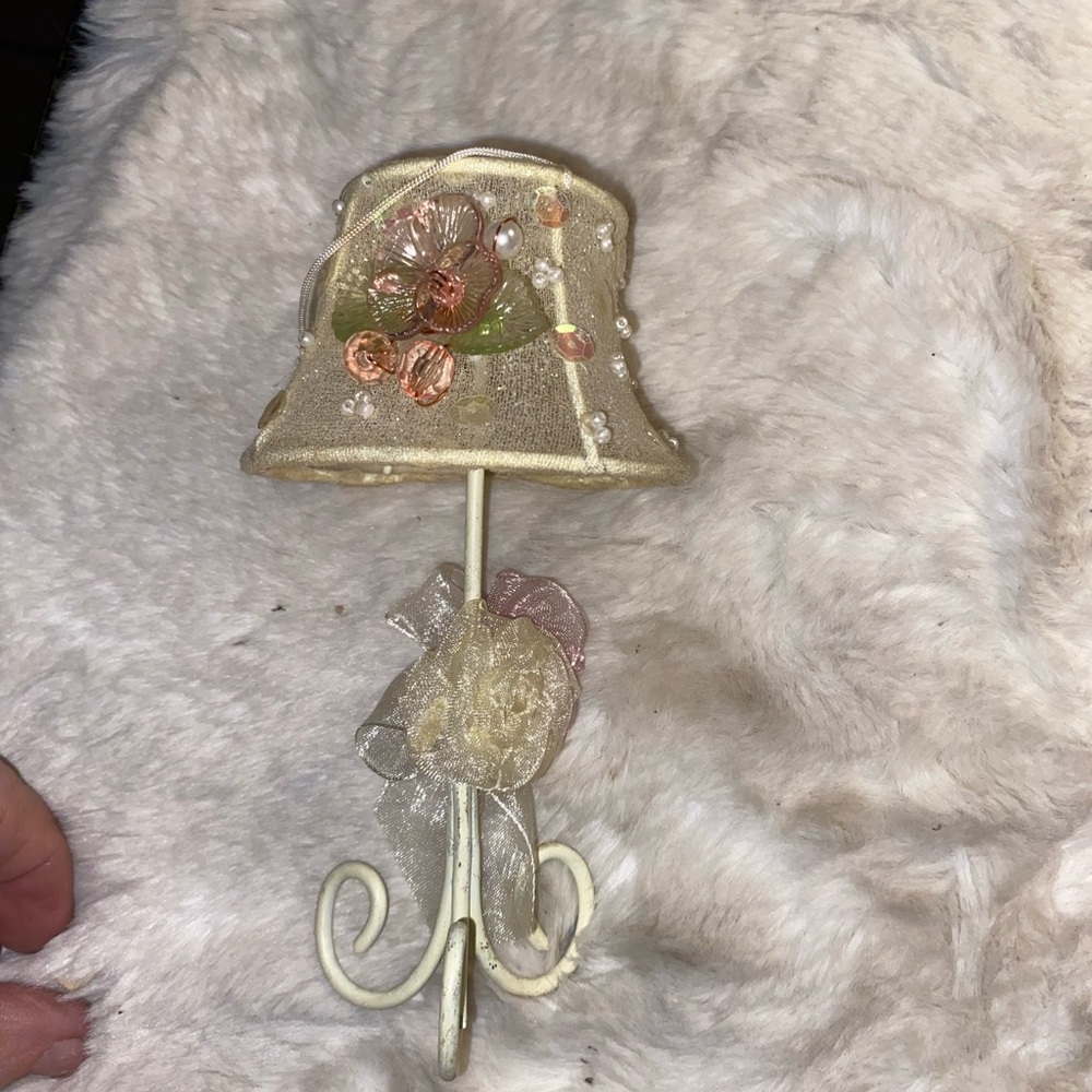 Vintage VINTAGE KURT ADLER VICTORIAN LAMP 5" ORNAMENT WOOD SEQUIN PINK